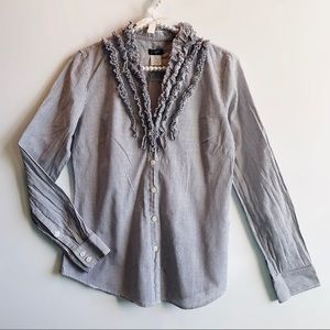 J. Crew Button Down Ruffle Pinstriped Shirt Blouse